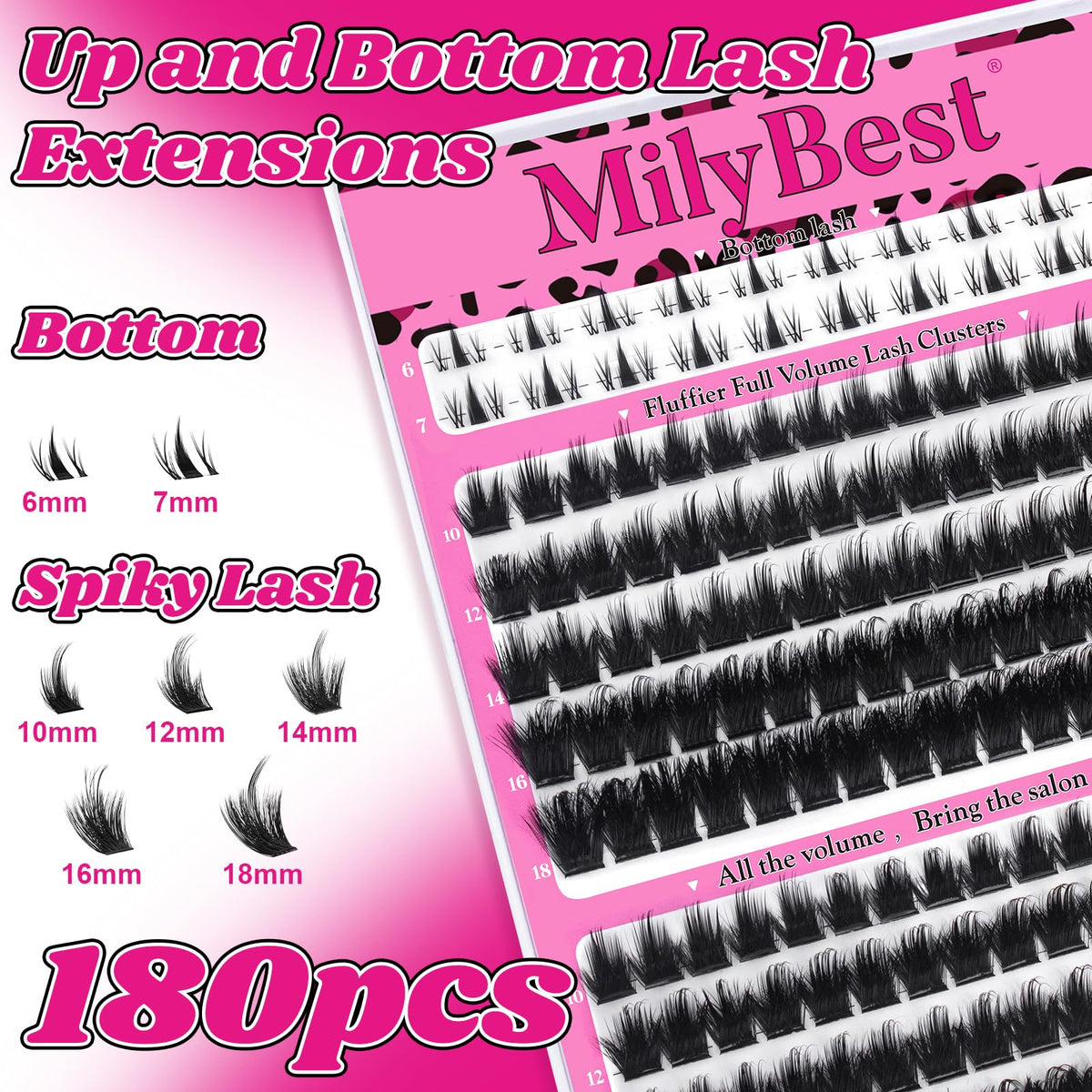 MilyBest Cove Lash Clusters 10-18mm sur un fond neutre