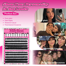 MilyBest Cove Lash Clusters en usage, avant-après