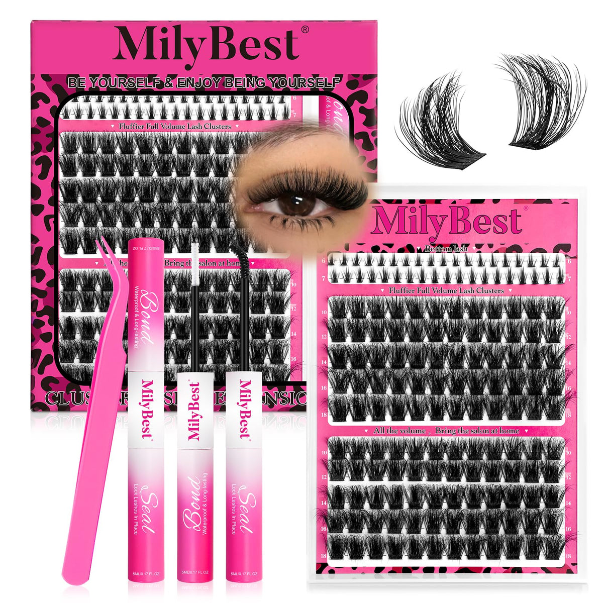 MilyBest Kit de Cils en Grappes Volume Fluffy avec plateau de cils