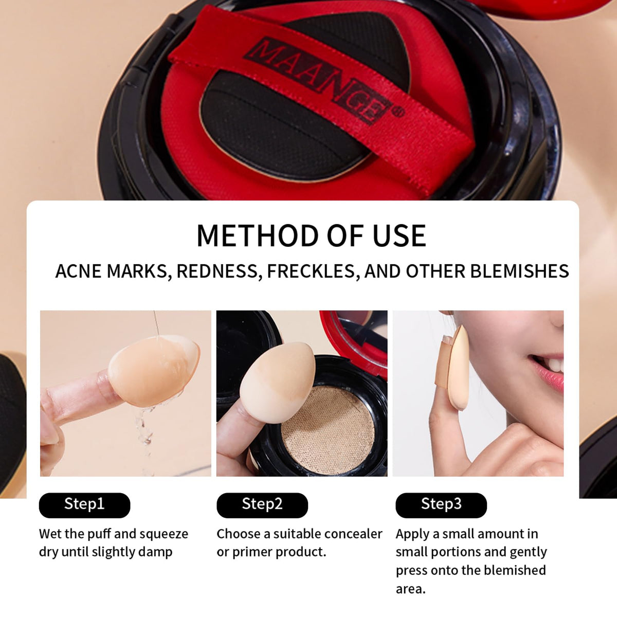 Mini coussinets inclus dans le set MAANGE pour un maquillage précis