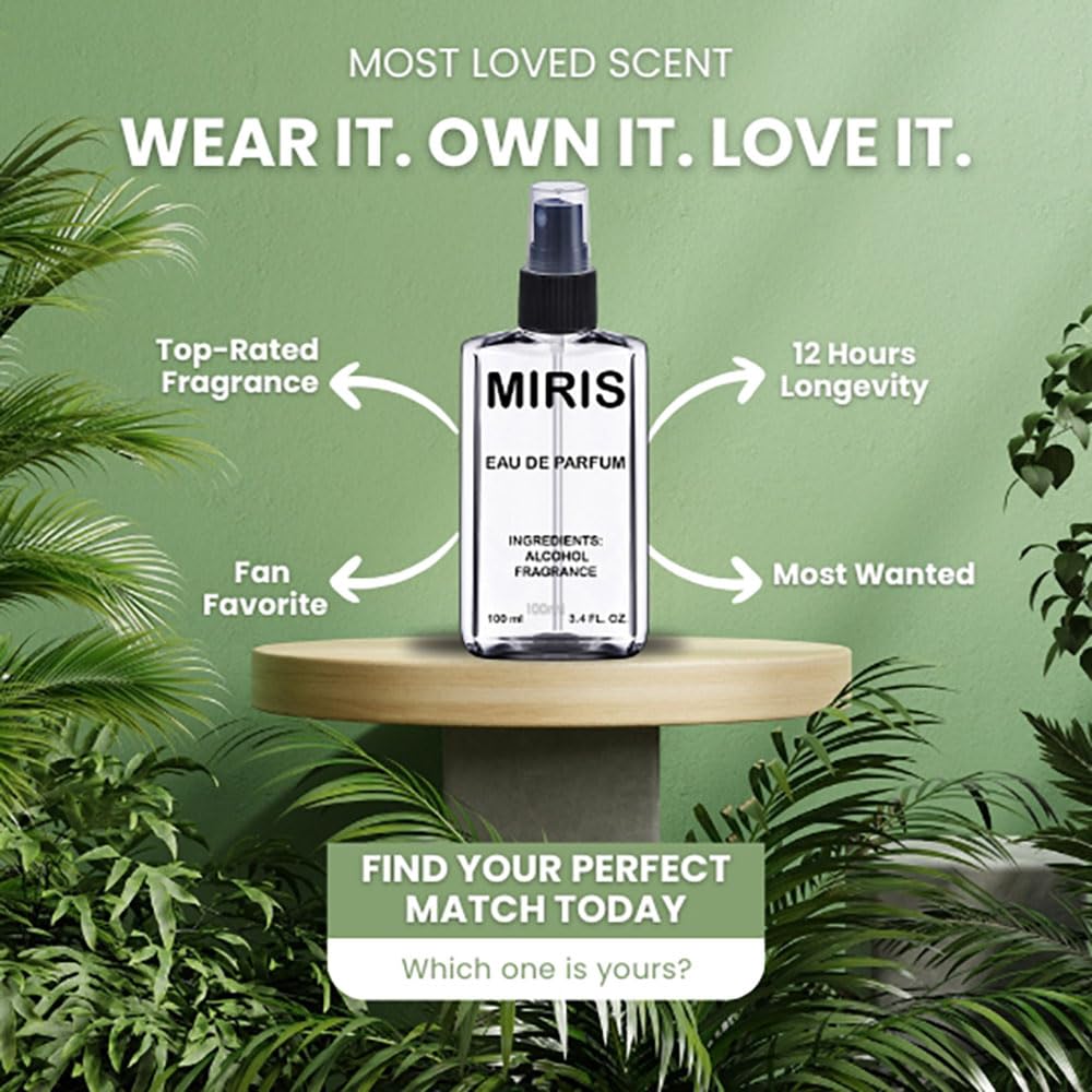 MIRIS Eau de Parfum 100 ml sur une surface blanche