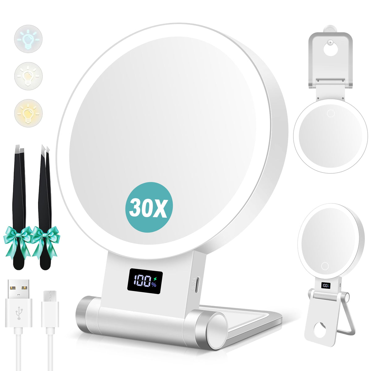 Miroir B Beauty Planet 30X avec lumière vue de face
