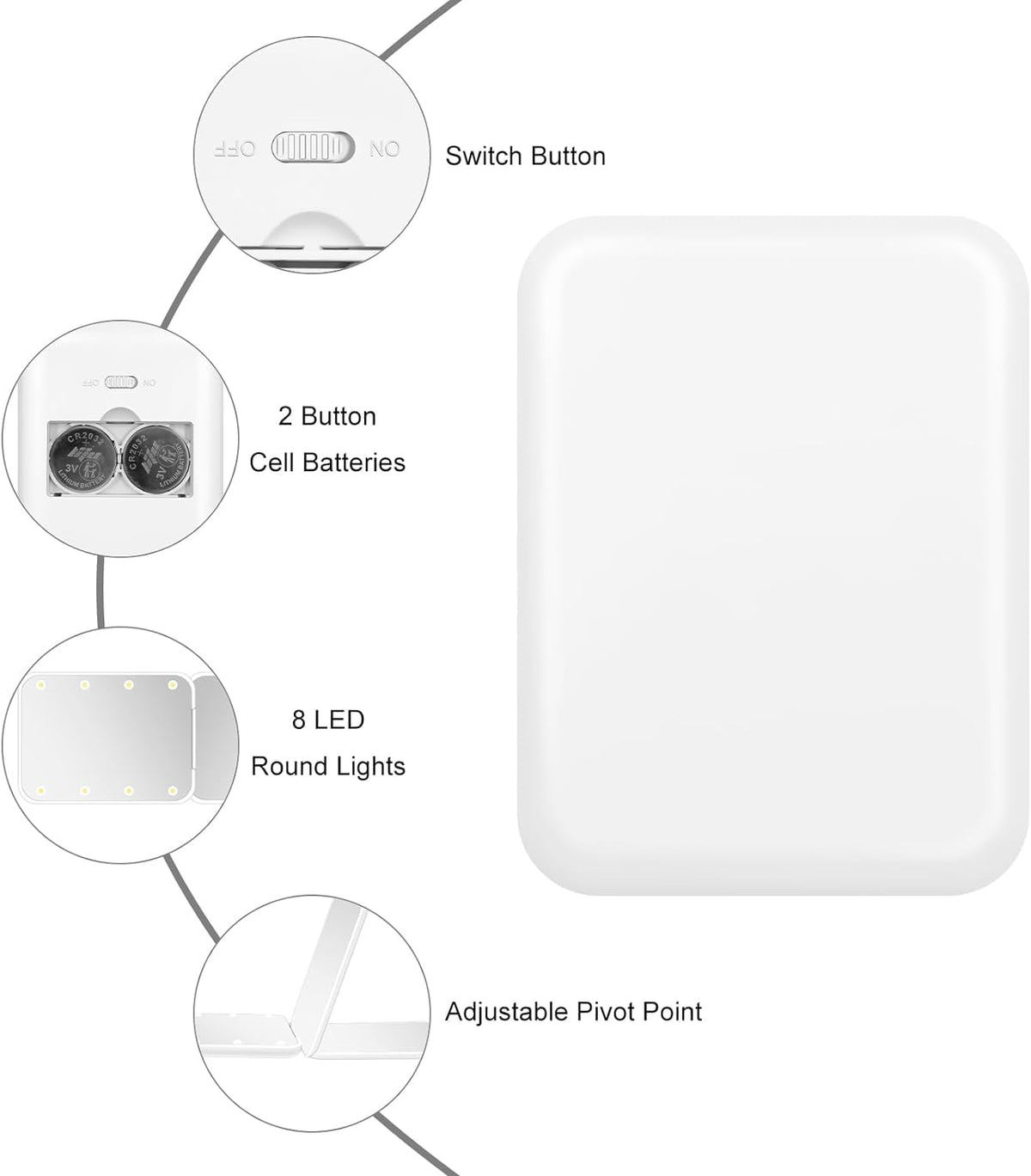 Miroir compact Flymiro avec éclairage LED éteint