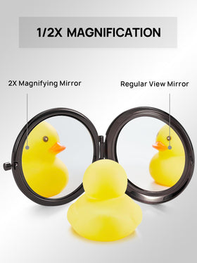 Miroir compact Getinbulk ouvert montrant le côté 1x et 2x