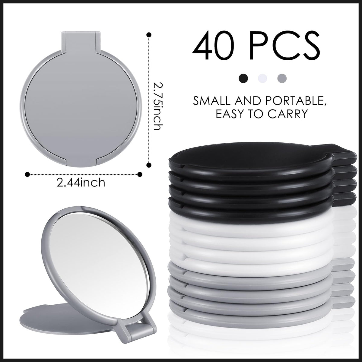 Miroir compact Jetec ouvert sur une surface de table