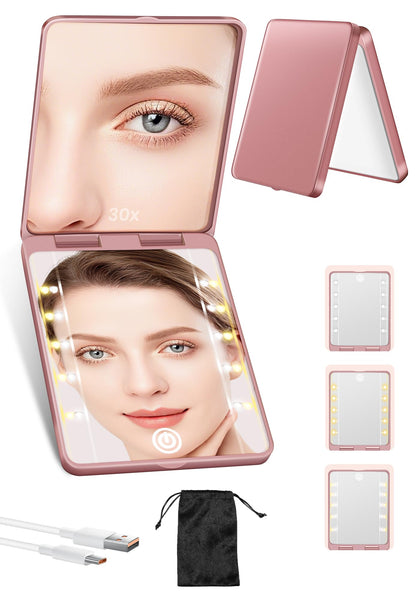 Miroir compact SisKokoro rose avec éclairage LED