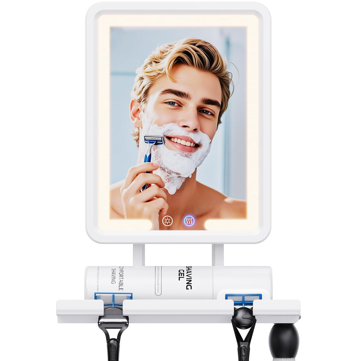 Miroir de douche chauffant eeuuty vue de face avec lumière naturelle