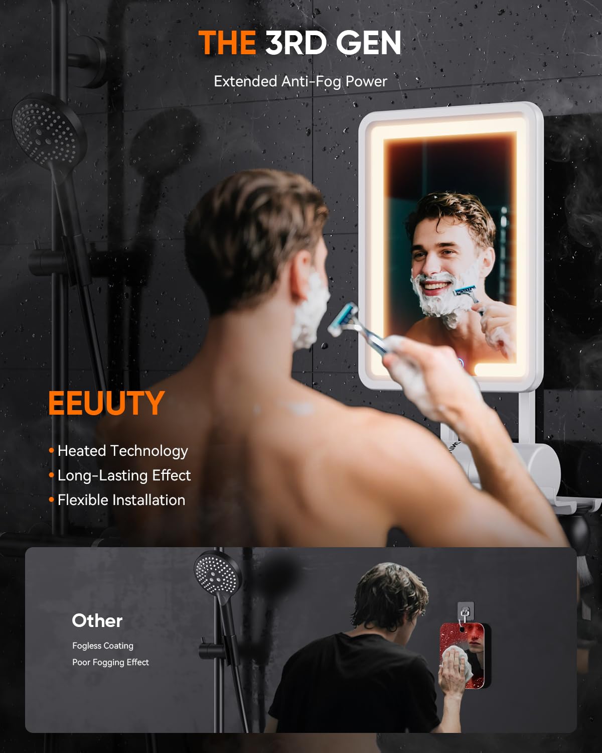 Miroir de douche eeuuty avec surface anti-buée et éclairage réglable