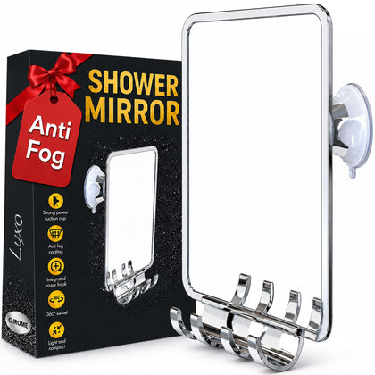 Miroir de douche Luxo antibuée vue de face avec ventouse