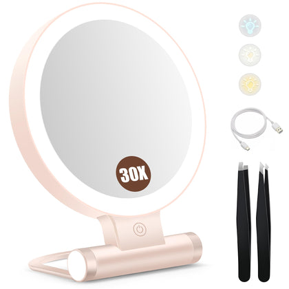 Miroir de maquillage B Beauty Planet 1X/30X rose avec éclairage