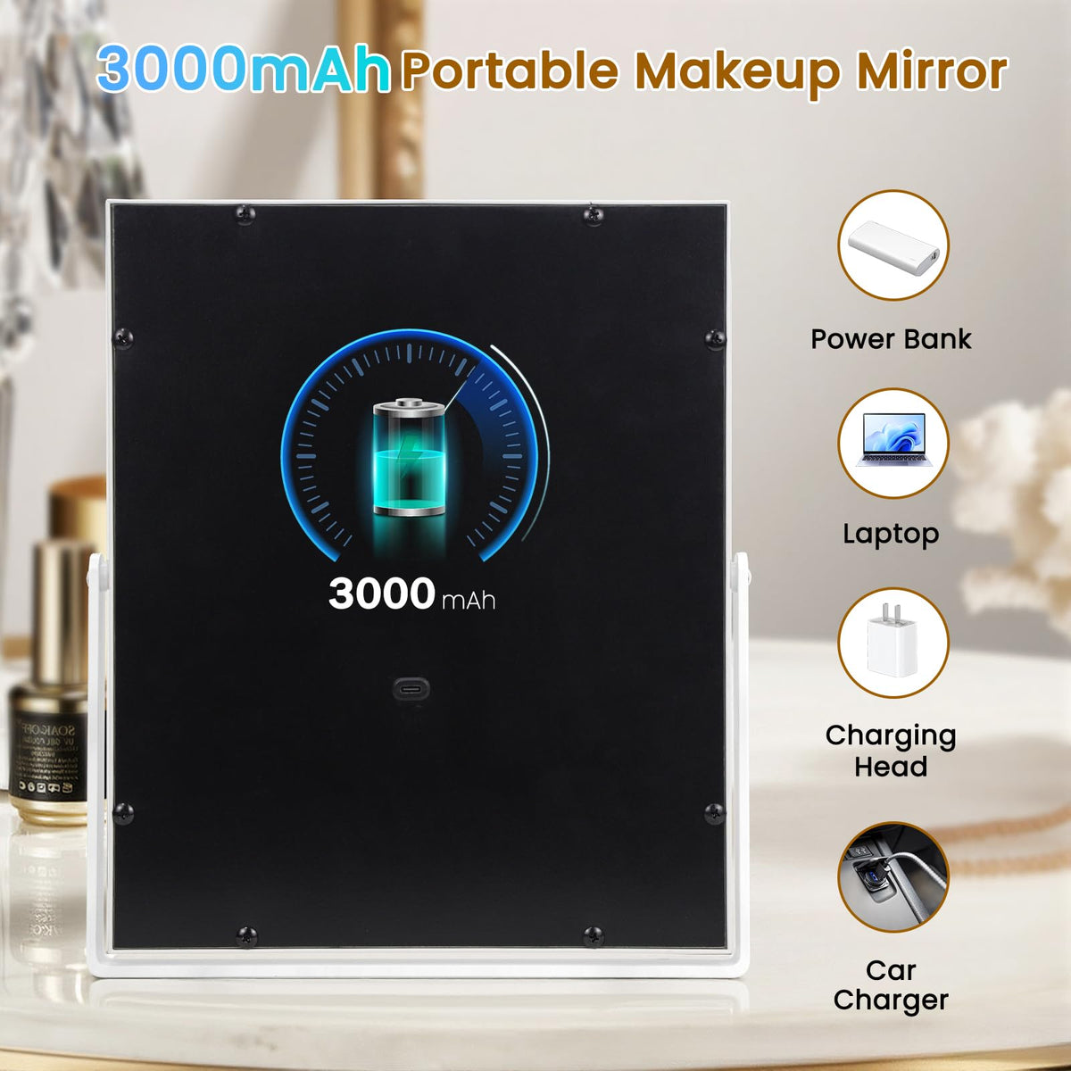 Miroir de maquillage Bearolve avec batterie lithium