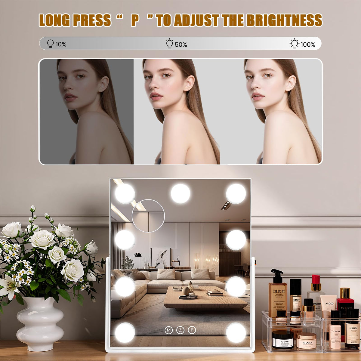 Miroir de maquillage Bearolve en position inclinée