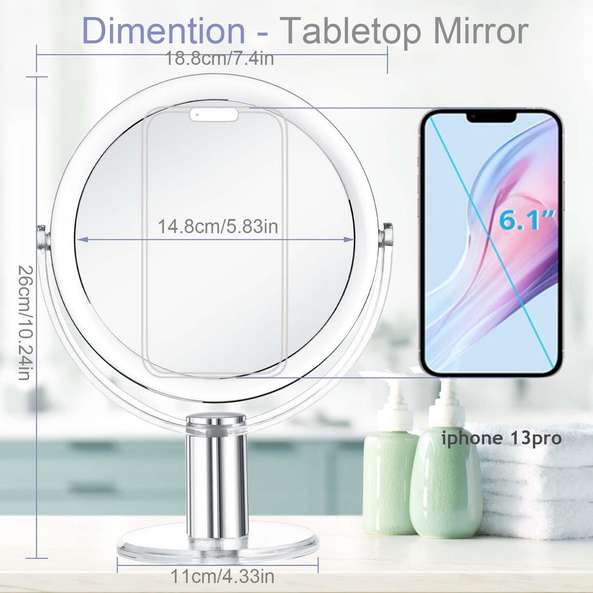 Miroir de maquillage CLSEVXY en utilisation, vue pratique