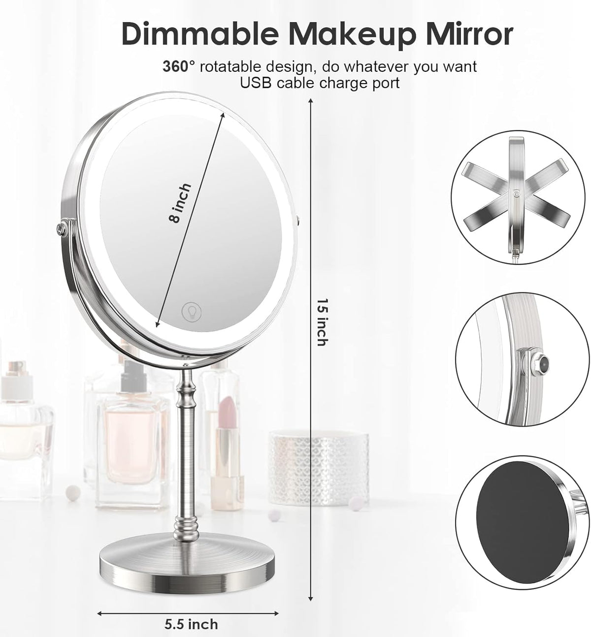 Miroir de maquillage DEIOVWXS avec finition nano anti-empreintes