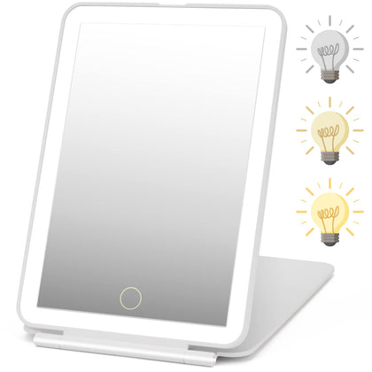 Miroir de maquillage DenCert blanc vu de face avec éclairage LED