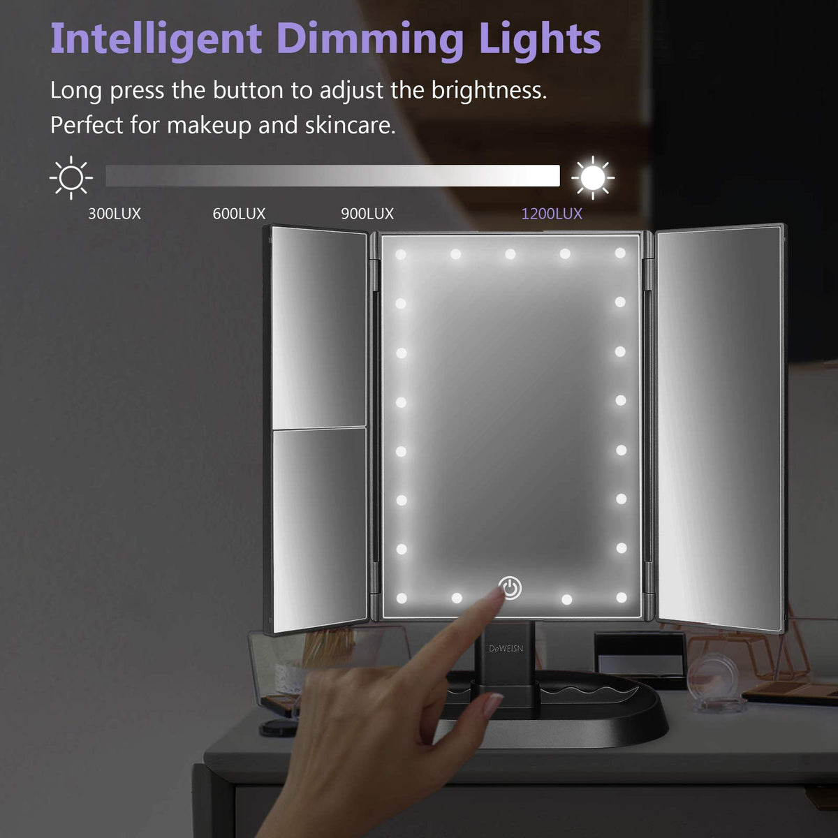 Miroir de maquillage deweisn en position inclinée à 90 degrés