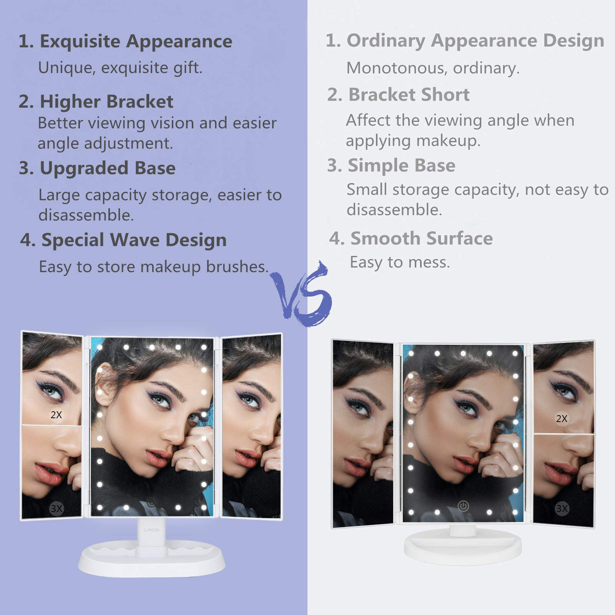 Miroir de maquillage deweisn en rotation à 90°