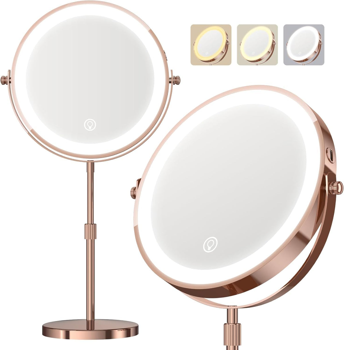 Miroir de maquillage Dienmern 1X/20X vue avant avec éclairage LED