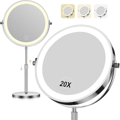 Miroir de maquillage Dienmern 20X avec éclairage LED, vue avant