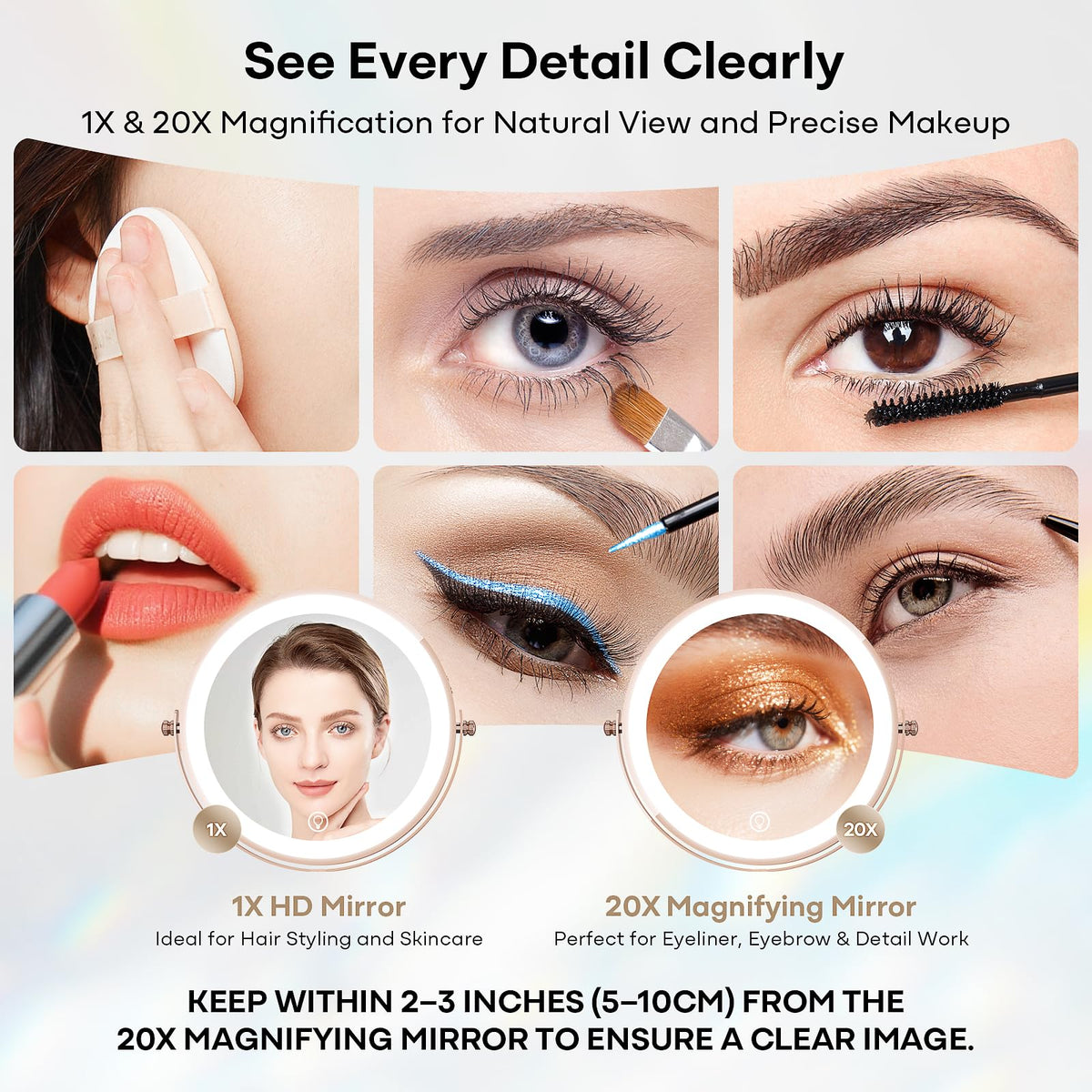 Miroir de maquillage Dienmern en utilisation, maquillage détaillé