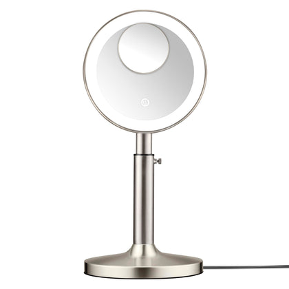 Miroir de maquillage éclairé Conair vue de face en nickel satiné