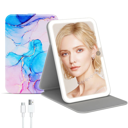 Miroir de maquillage éclairé FUNTOUCH avec couvercle en cuir PU