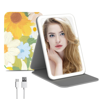 Miroir de maquillage éclairé FUNTOUCH avec couverture en cuir PU