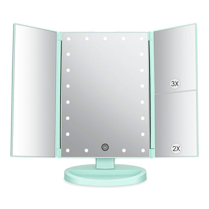 Miroir de maquillage éclairé tri-fold de deweisn avec 21 LED