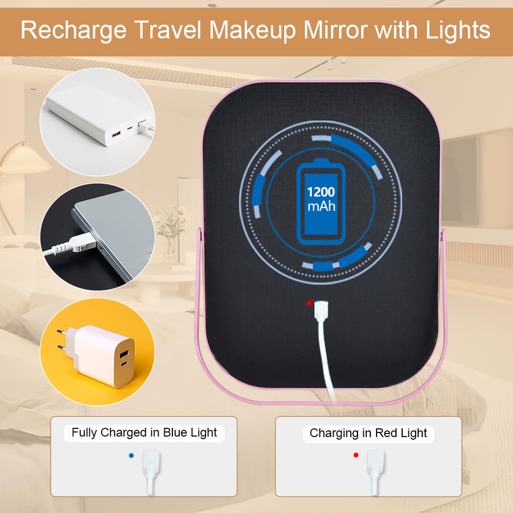 Miroir de maquillage éclairé YEKKOPT en position inclinée