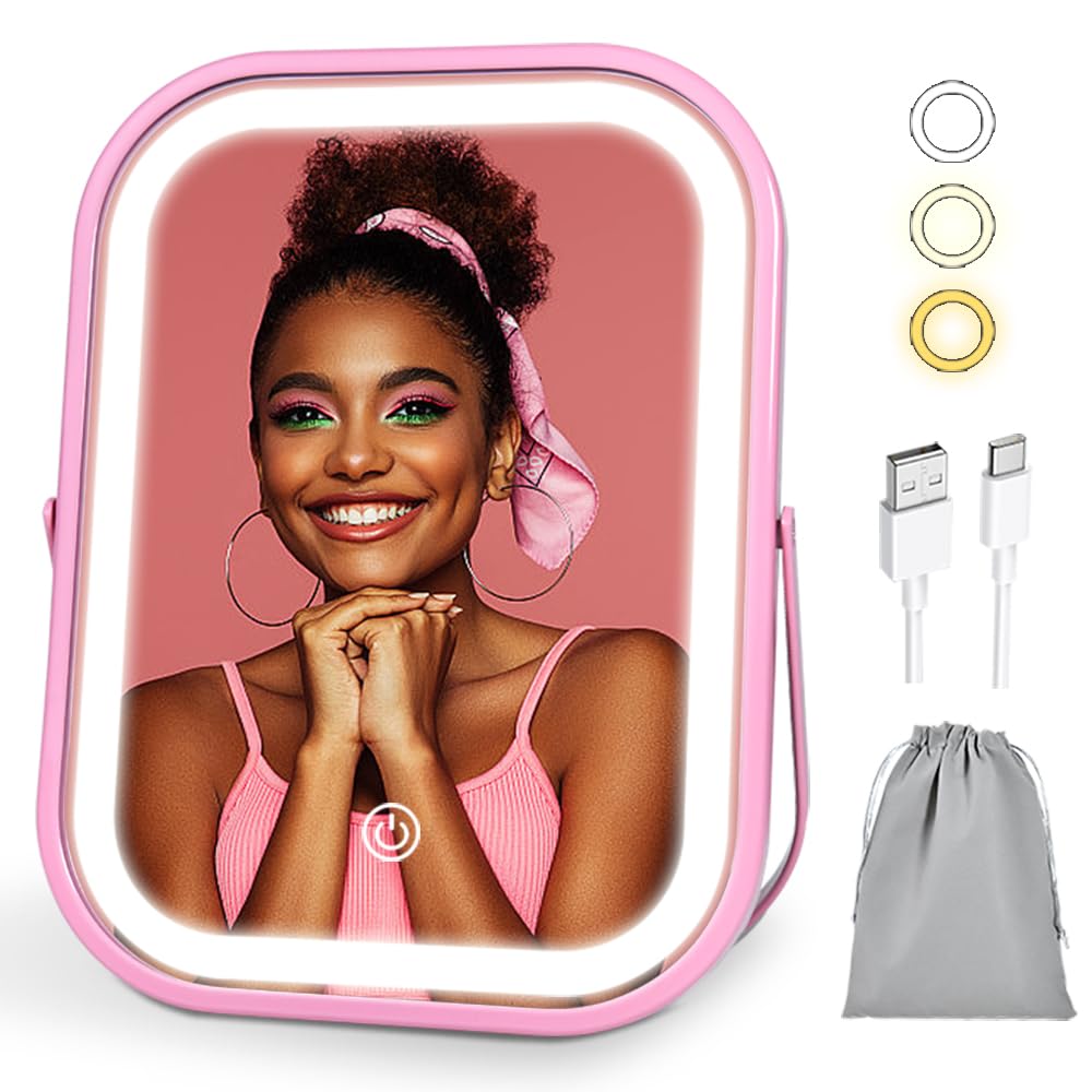 Miroir de maquillage éclairé YEKKOPT vue de face avec lumière allumée