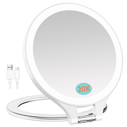 Miroir de maquillage FASCINATE avec lumière LED et grossissement 20X vue de face