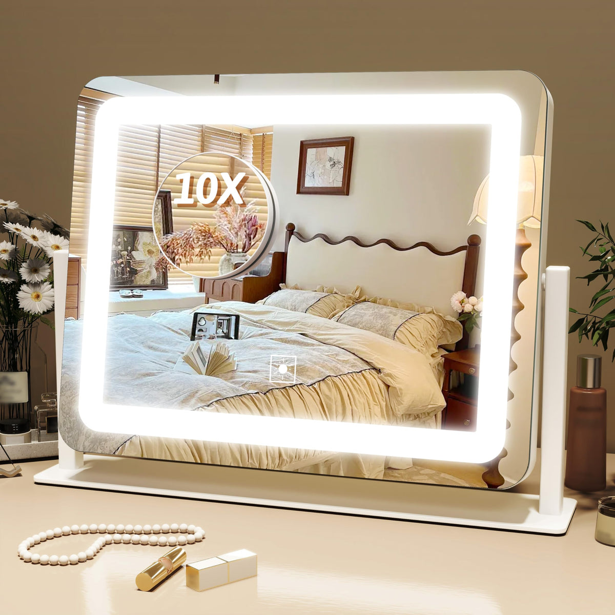 Miroir de maquillage FENNIO 12"x16" vue avant avec éclairage