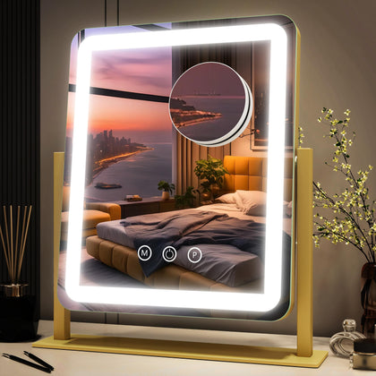 Miroir de maquillage FENNIO 15"x12.6" avec éclairage LED frontal