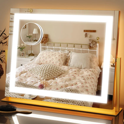 Miroir de maquillage FENNIO 22x18 modèle doré avec éclairage LED