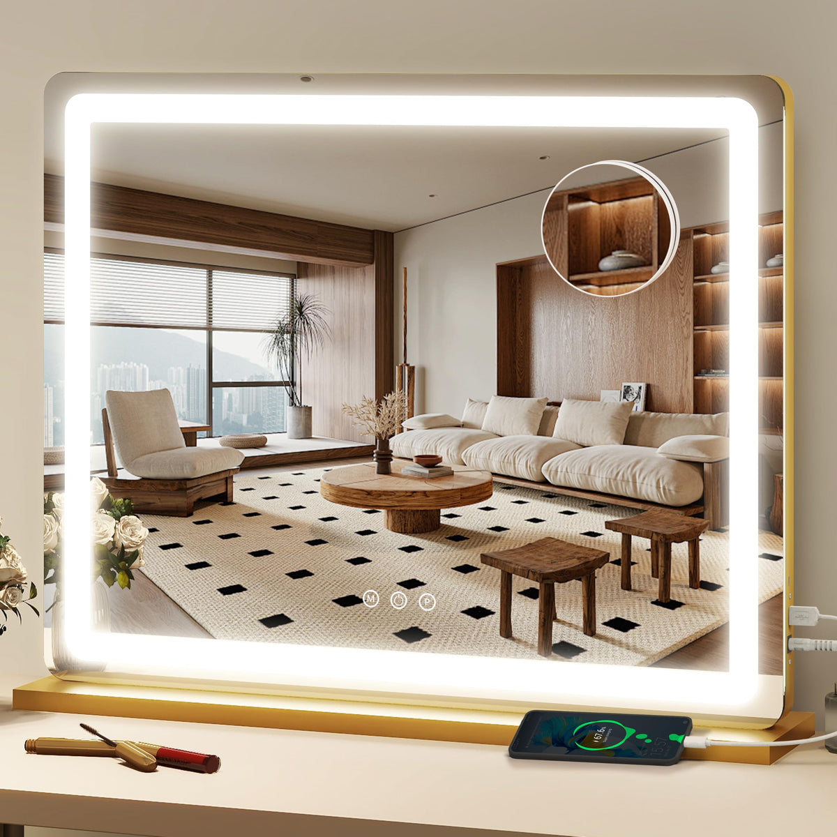 Miroir de maquillage FENNIO 23" x 18" avec éclairage LED