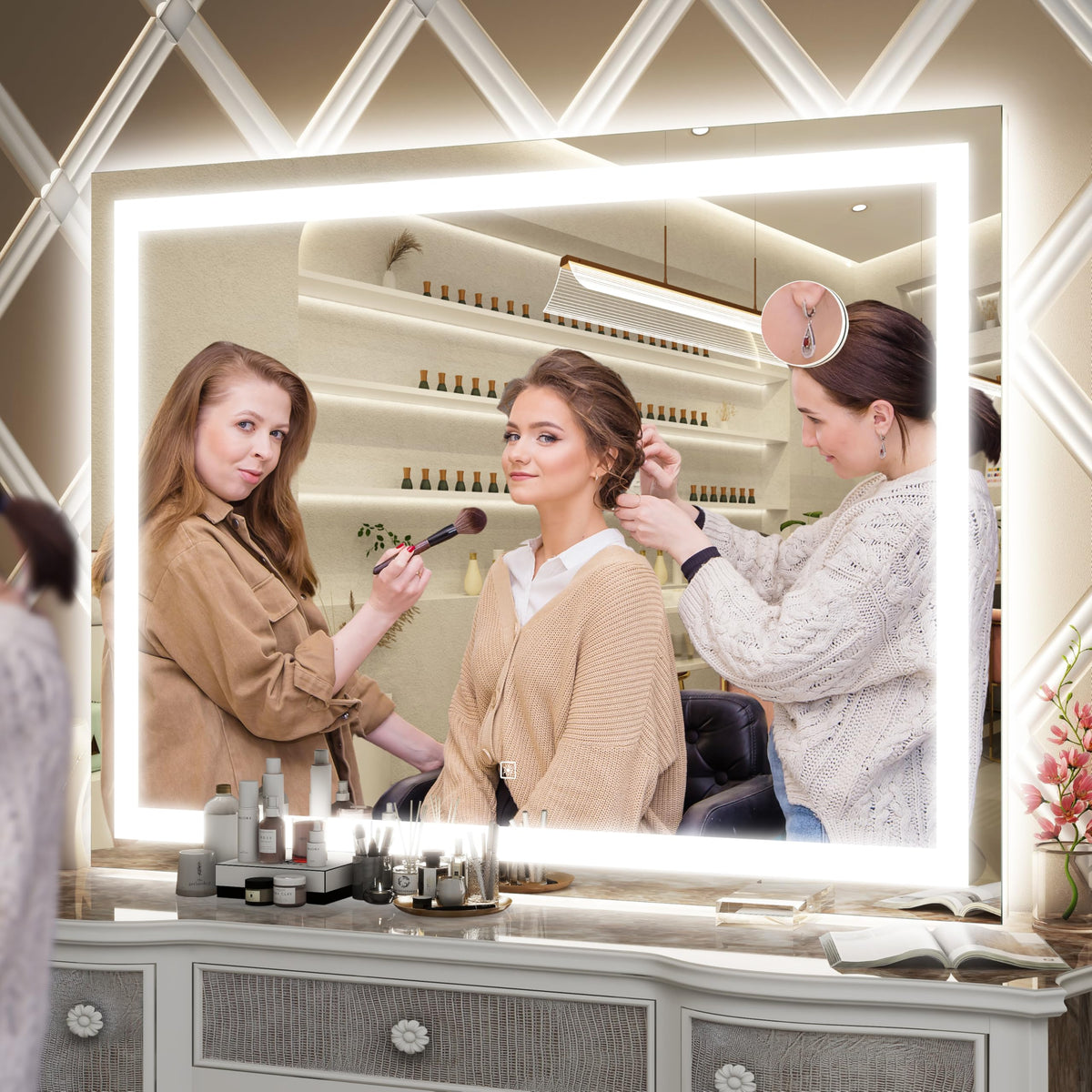 Miroir de maquillage FENNIO avec accessoires pour montage mural