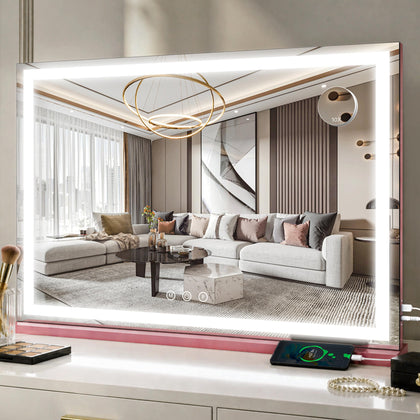 Miroir de maquillage FENNIO avec lumières, vue de face