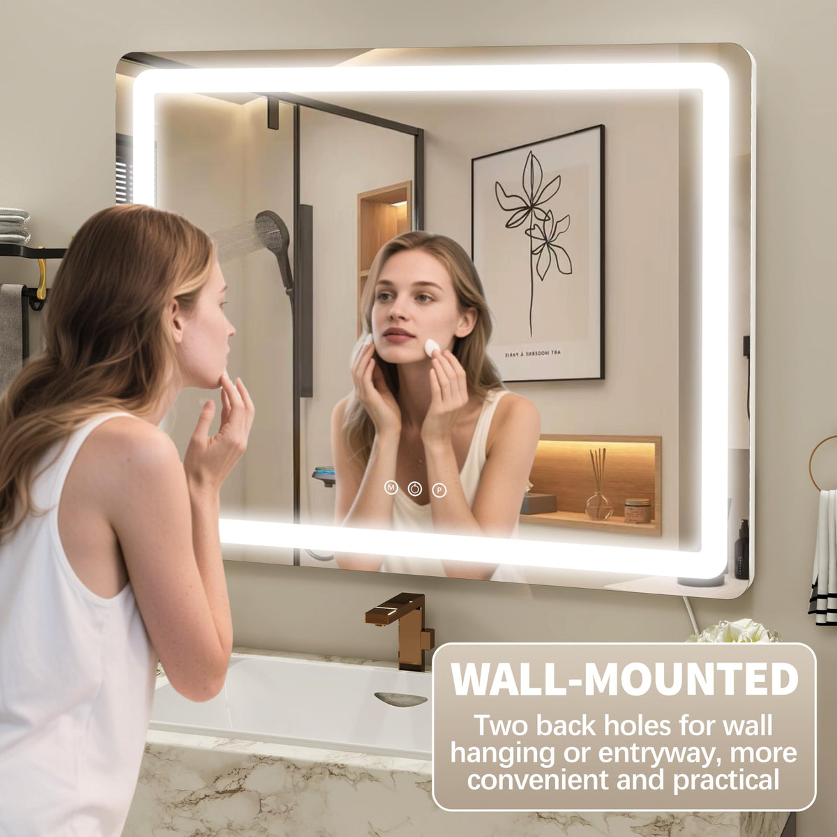 Miroir de maquillage FENNIO avec vue de face et éclairage