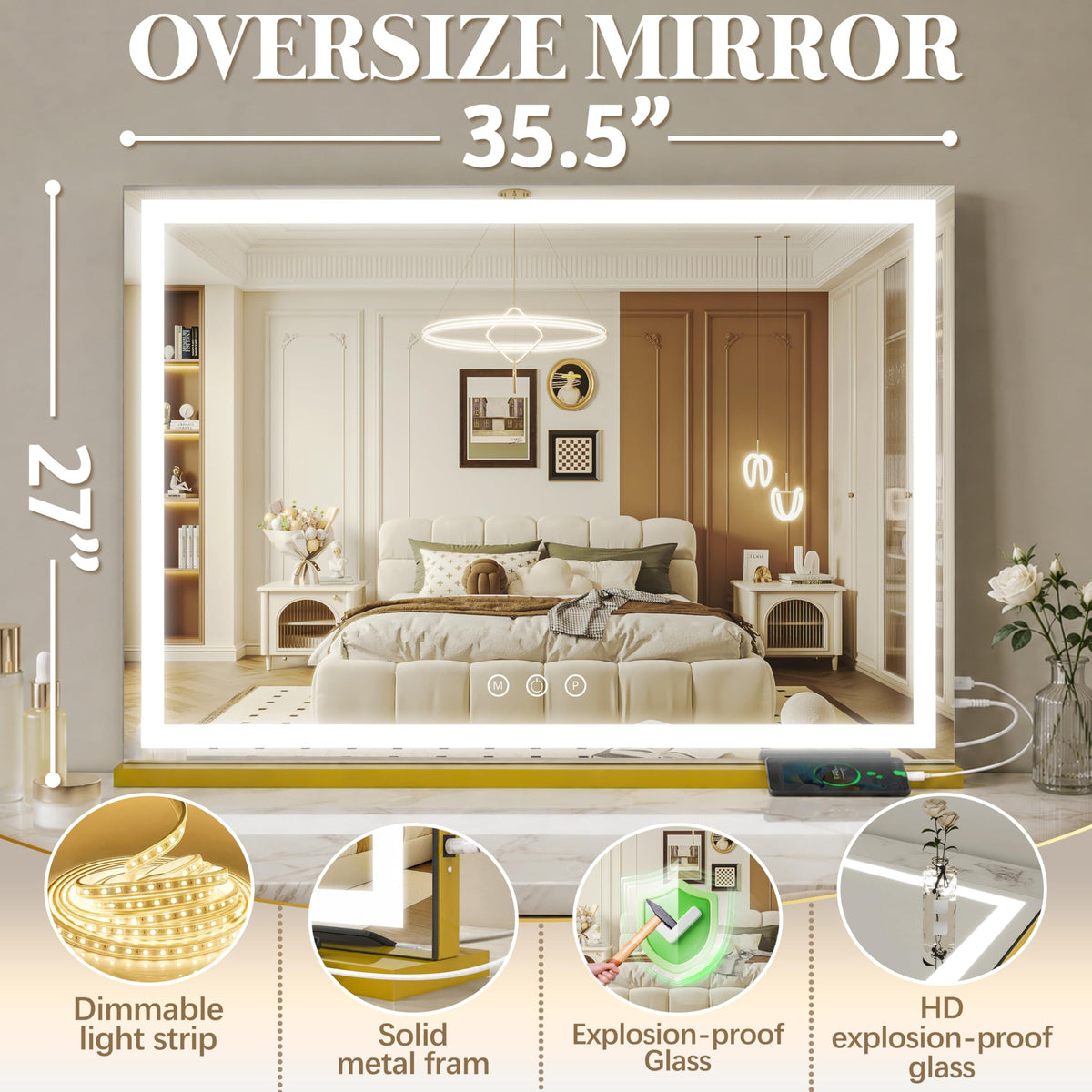 Miroir de maquillage FENNIO en présentation avec accessoires