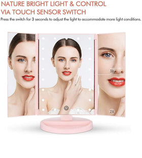 Miroir de maquillage Flymiro ouvert montrant les trois panneaux
