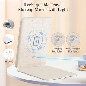 Miroir de maquillage FUNTOUCH ouvert montrant les lumières LED