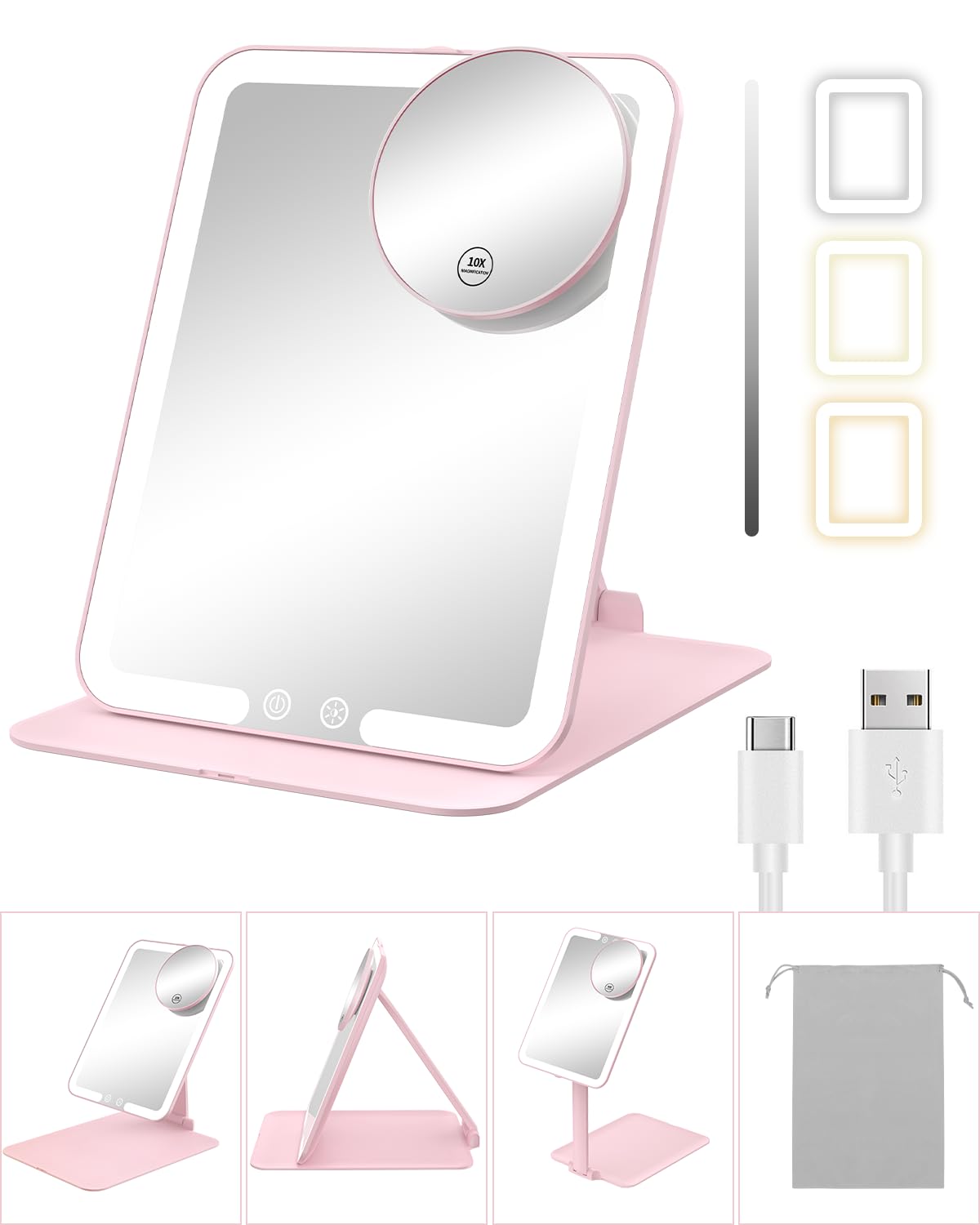 Miroir de maquillage Gospire portable avec éclairage LED, vue de face