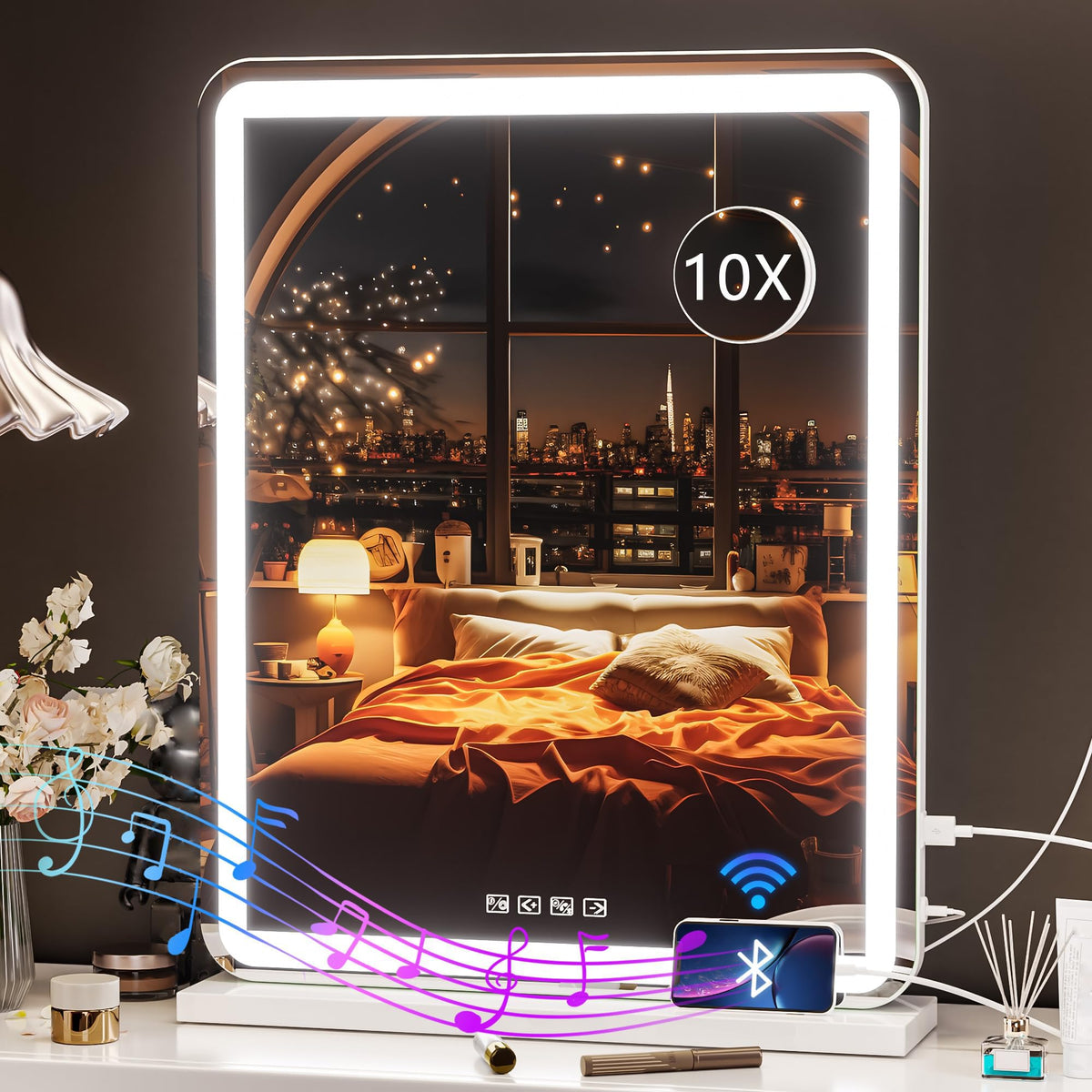 Miroir de maquillage Hasipu 20" x 25" avec haut-parleur Bluetooth