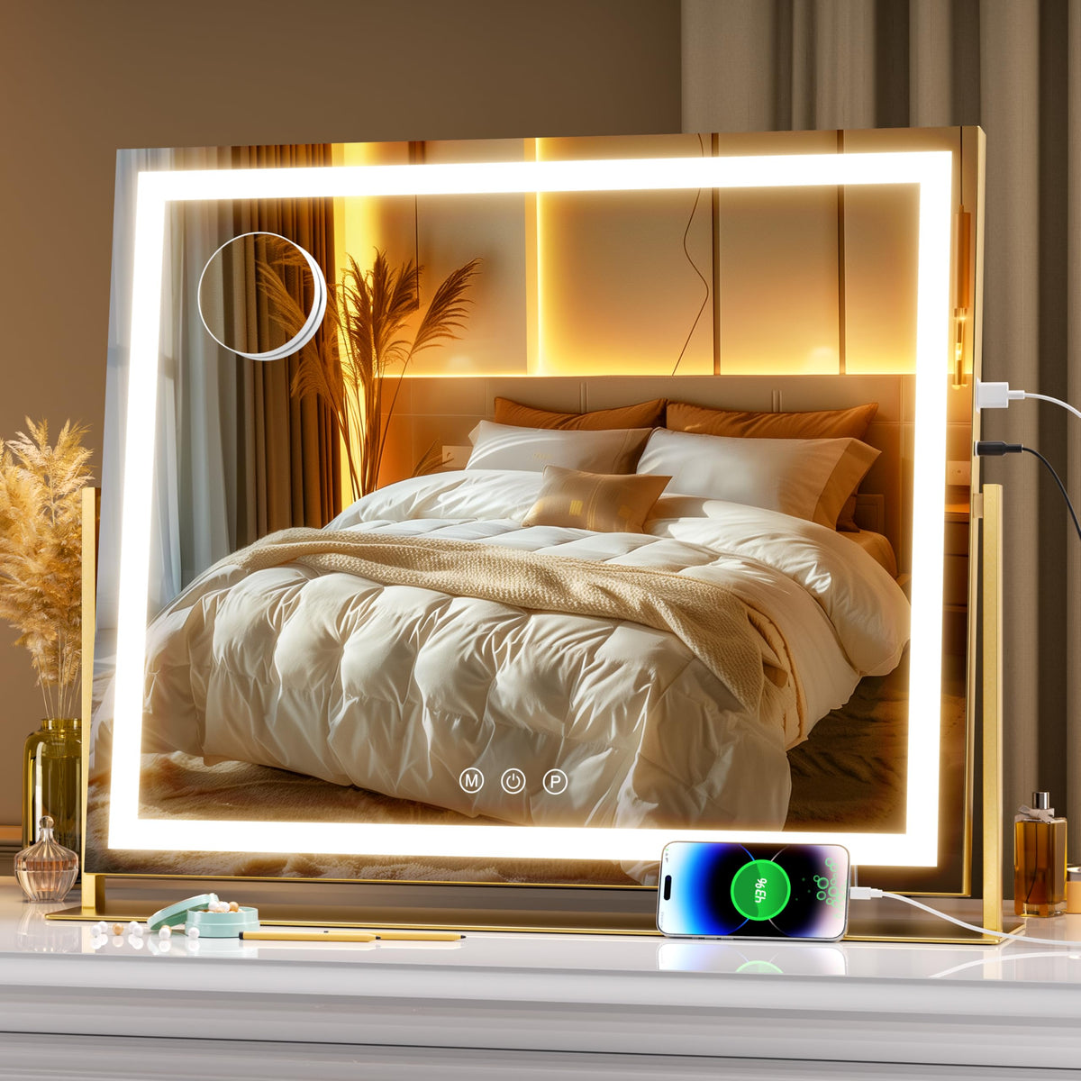 Miroir de maquillage Hasipu 25,6" x 21,3" avec lumière LED avant