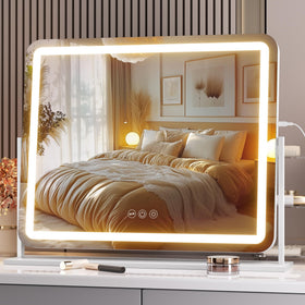 Miroir de maquillage Hasipu LED 24" x 20" vue avant avec éclairage allumé