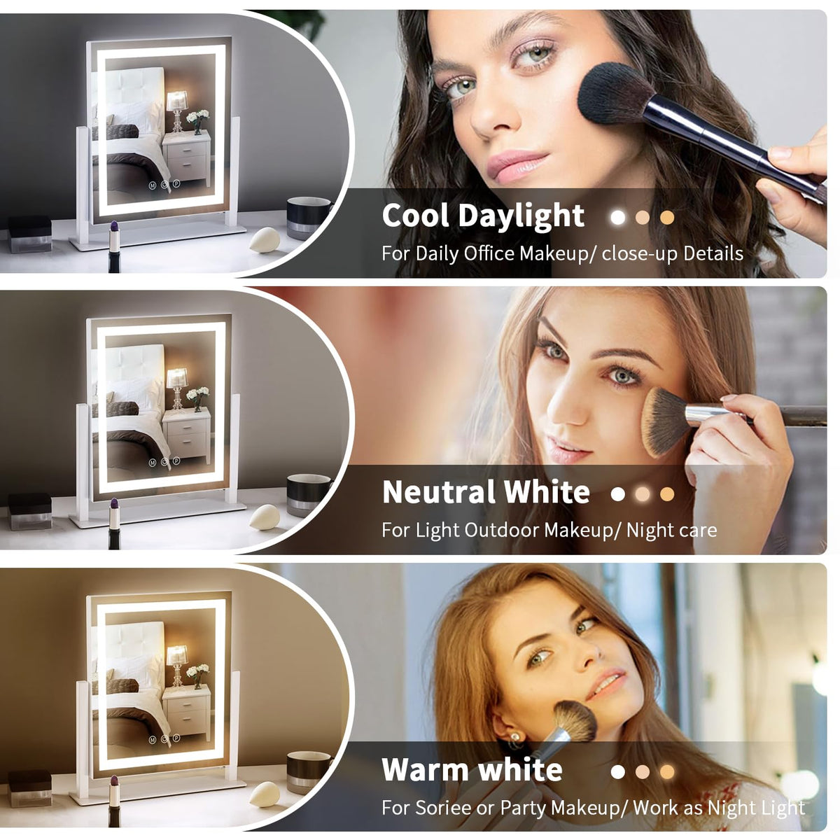 Miroir de maquillage homtang éclairé avec mode lumière naturelle