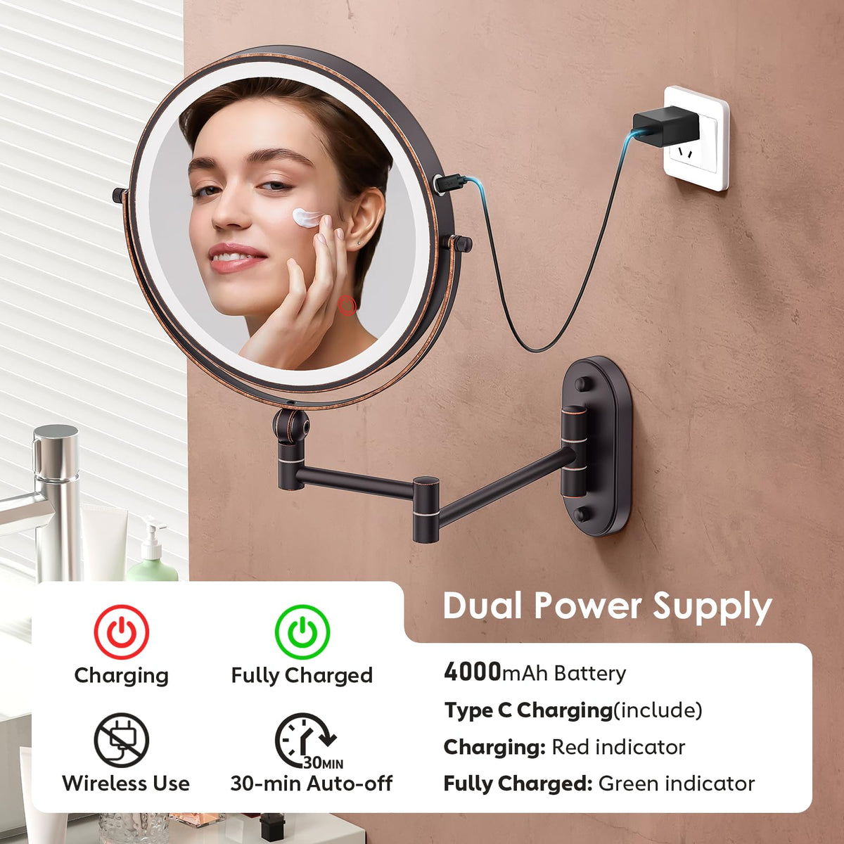 Miroir de maquillage IMIKONA avec fonction de grossissement 10X