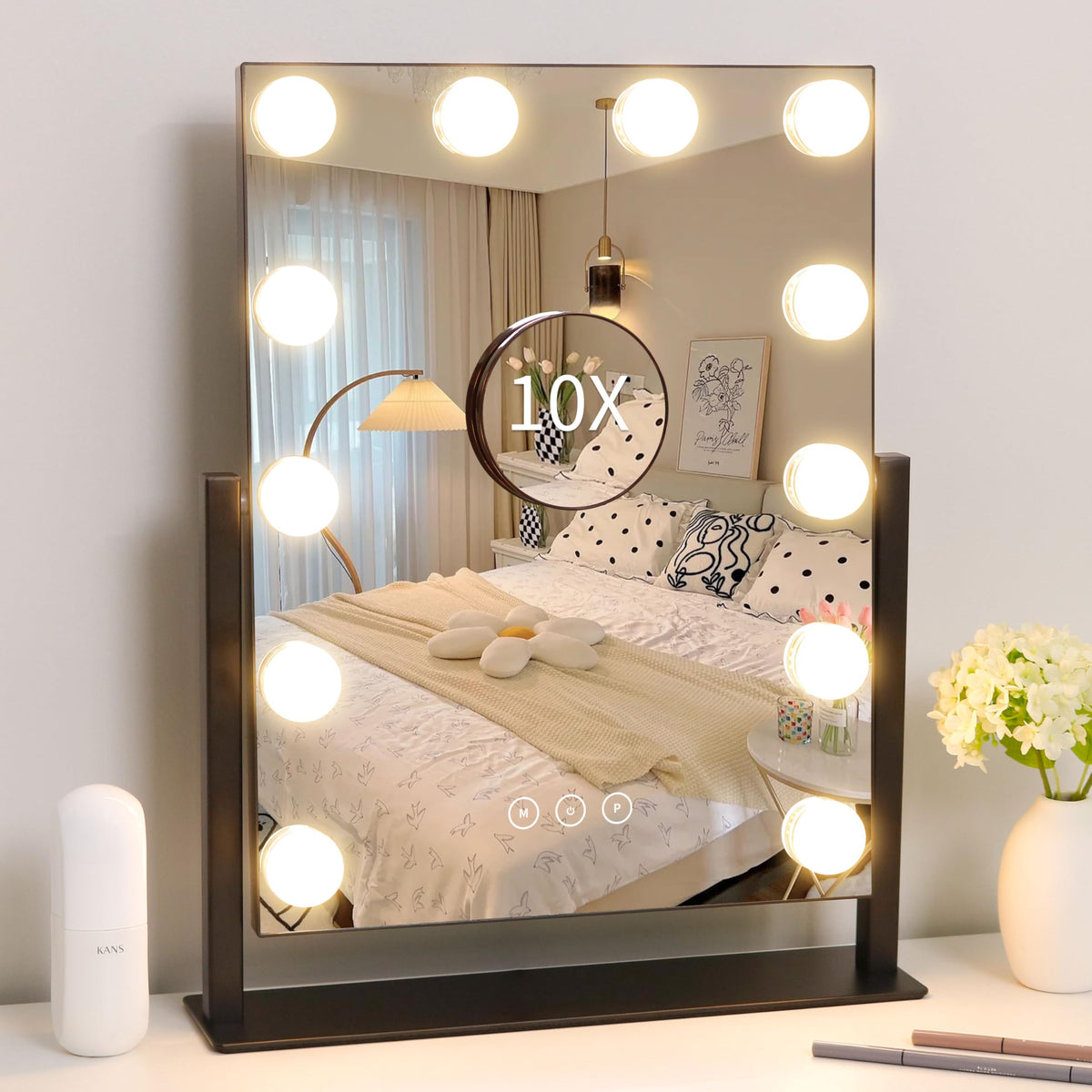 Miroir de maquillage Kotdning éclairé avec 12 ampoules en vue de face