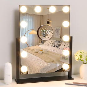 Miroir de maquillage Kotdning éclairé avec 12 ampoules en vue de face