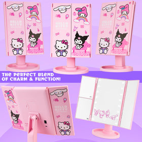 Miroir de maquillage LED Hello Kitty sur un bureau décoré